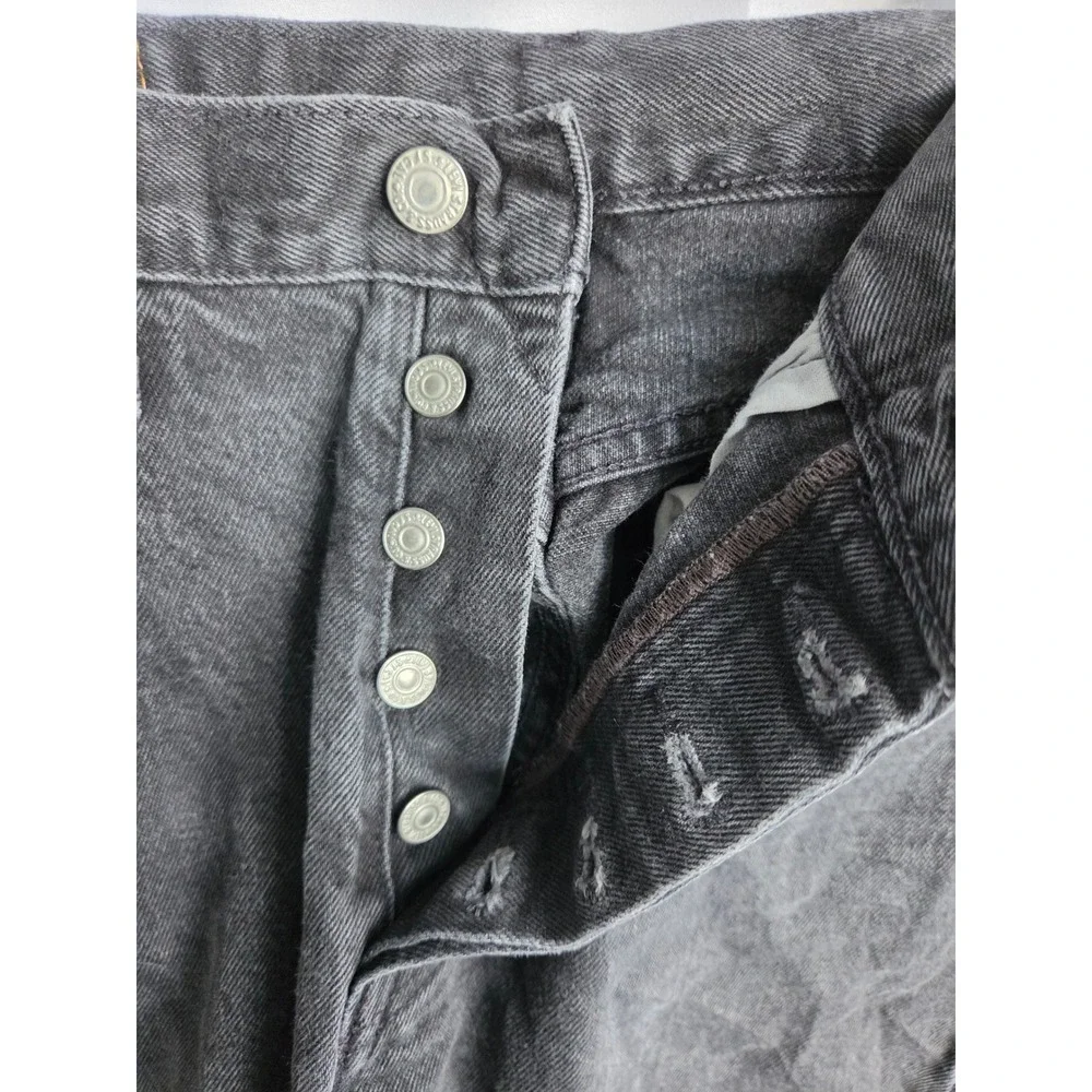 Levis 501 Straight Leg Jeans Mens  Washed Black Denim Button Fly